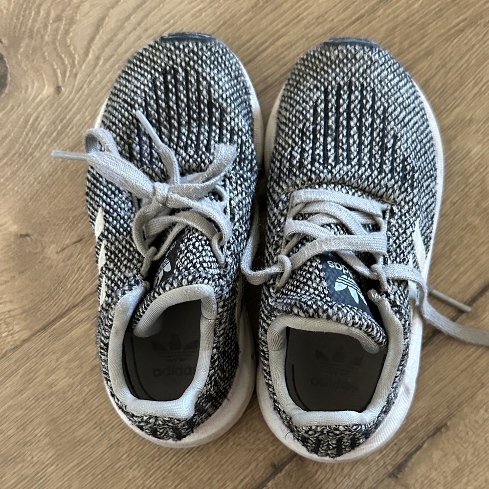 Adidas Kids Gray and White Knit Sneakers